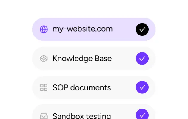 Yuma training checklist with website, knowledge base, SOP documents, and sandbox testing marked complete